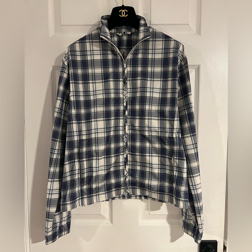 TORY BURCH Tory Sport Yarn-Dyed Plaid Windbreaker Academy Jacket Blue Plaid golf
